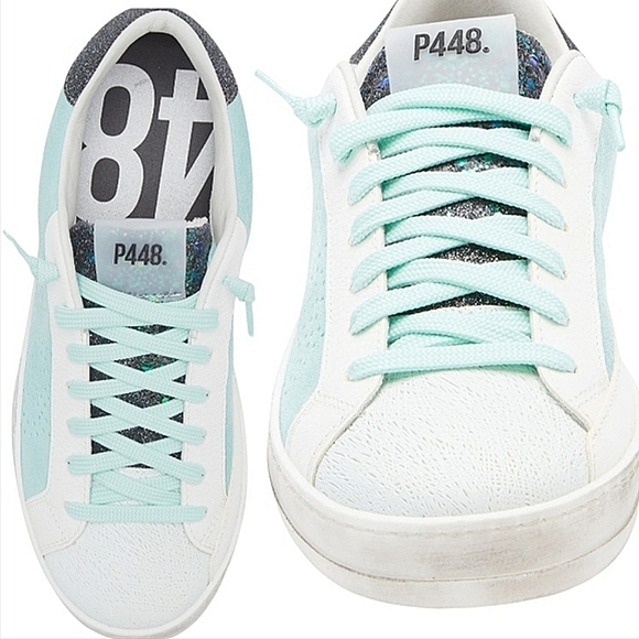 John Low P448 GLITTER Mint Sneakers Womans 38/US 8 GLINIDO $300 NIB - Picture 10 of 16